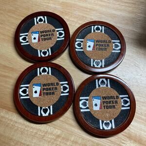 World Tour Poker Premium Package SET OF 4 WOOD COASTERS ONLY. Pre-Owned